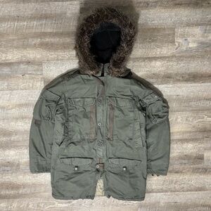 GAP GI Military Parka Jacket Men's M Green Fur Hood COLD WEATHER Y2K 2007